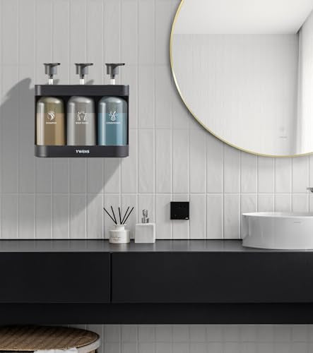 Shampoo and Conditioner Dispenser Shower Soap Dispenser 3 Chamber No Drill Shampoo Dispense for Shower Wall Mounted Shower Shampoo Dispenser 3 Chamber for Bathroom Hotel 3 * 13.37 fl.oz Black - color: Black-3