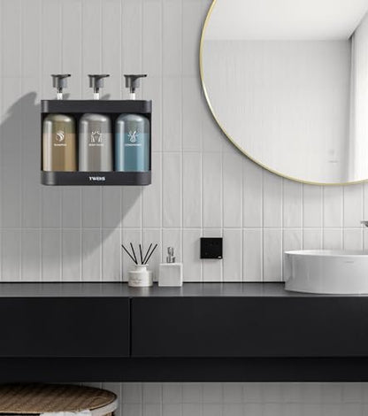 Shampoo and Conditioner Dispenser Shower Soap Dispenser 3 Chamber No Drill Shampoo Dispense for Shower Wall Mounted Shower Shampoo Dispenser 3 Chamber for Bathroom Hotel 3 * 13.37 fl.oz Black - color: Black-3