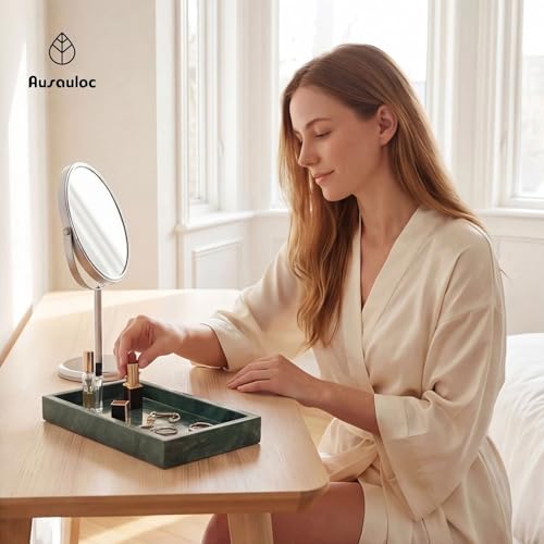 Natural Marble Tray Heavyweight Stone Vanity Tray for Bathroom Countertop, Coffee Table & Dresser - Handcrafted Rectangular Organizer (Green, 9.84" x 4.72" x 1.18") - color: Green