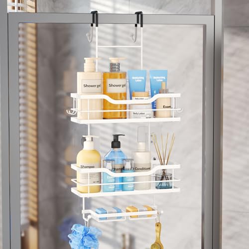 Consumest Over The Door Shower Caddy - 3 Tier Shower Organizer Hanging with Soap Holders, Large Capacity Shower Shelves with 6 Hooks, Bathroom Rack and Storage, White - color: White, size: 3 Tier