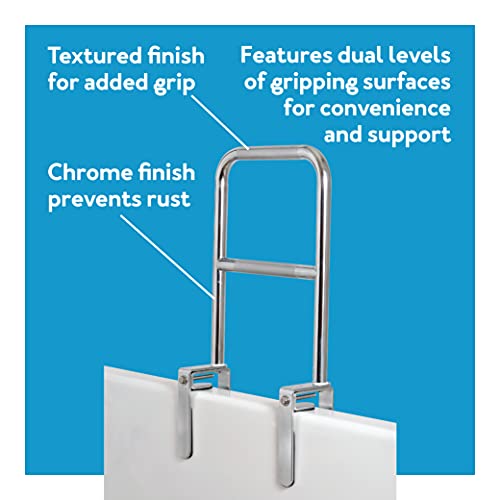 Carex Tri-Grip Bathtub Rail with Chrome Finish - Bathtub Grab Bar Safety Bar For Seniors and Handicap - For Assistance Getting In and Out of Tub, Easy to Install on Most Tubs,Silver - style: Dual-Grip