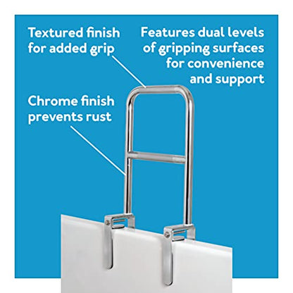 Carex Tri-Grip Bathtub Rail with Chrome Finish - Bathtub Grab Bar Safety Bar For Seniors and Handicap - For Assistance Getting In and Out of Tub, Easy to Install on Most Tubs,Silver - style: Dual-Grip