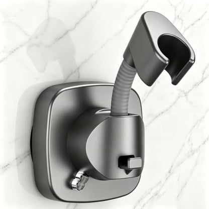 360° Swivel Shower Head Holder - Suction Cup Wall Mount Shower Hose Holder | Angle Adjustable, Flexible Removable Bracket, Vacuum Lock, Bonus Hook 10kg Load Capacity, Tool-Free Installation in Seconds - color: Gray