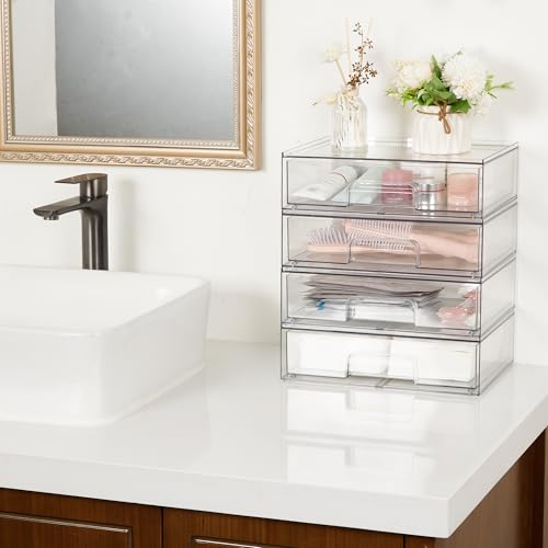 Vtopmart Clear Stackable Storage Drawers, 2 Pack Wide Plastic Organizers | Clear Pull-Out Plastic Drawers, Stackable Design for Makeup Palettes, Cosmetics, Beauty Supplies, Vanity, Cabinet and Desk - style: 2pack Wide