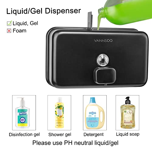 Wall Mounted Commercial Soap Dispenser Bathroom, Horizontal Black | 1100ml 37oz Stainless Steel Liquid Hand Sanitizer Dispenser - color: Horizontal Black