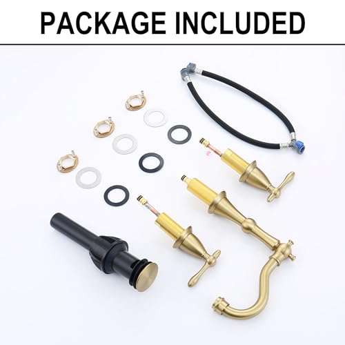 Antique Brushed Gold Bathroom Faucet 3 Hole, Widespread Bathroom Sink Faucet with Pop Up Drain and cUPC Supply Hose, Modern 2 Handle Vanity Faucet Gold JXM3073BG - color: Brushed Gold