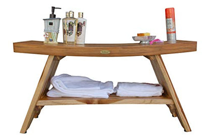 EcoDecors Serenity 35-Inch Teak Shower Bench with Shelf, 300 lb | Easy assembly and elegant teak design create a functional shower bench for inside shower use with spa-inspired style - size: 35" shelf
