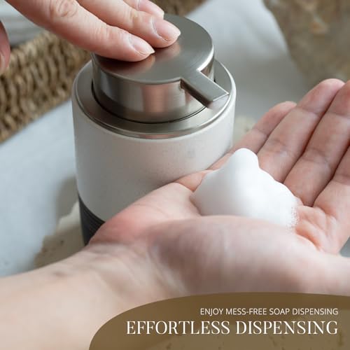 EMPO Ceramic Embossed Press Foam Hand Soap Dispenser - 300ml Large Capacity Facial Cleansing Bottle and Liquid Soap Dispenser for Kitchen Bathroom with Mousse Lotion Pump (White) - color: White