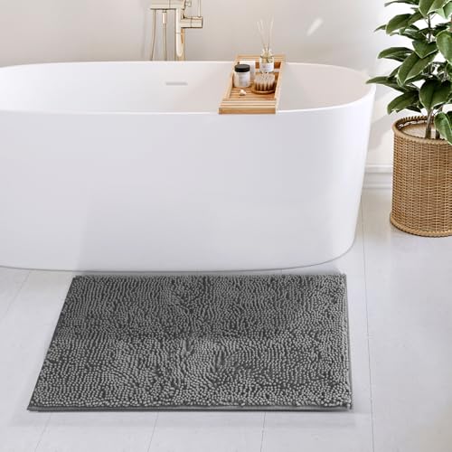Hearth & Harbor Bathroom Rugs, Chenille Bath Mat - Machine Washable Bath Mats for Bathroom Non-Slip Backing Rubber, Quick Dry Bathroom Mat, 20 x 32 - Frost Grey - color: Frost Grey, style: 20 x 32