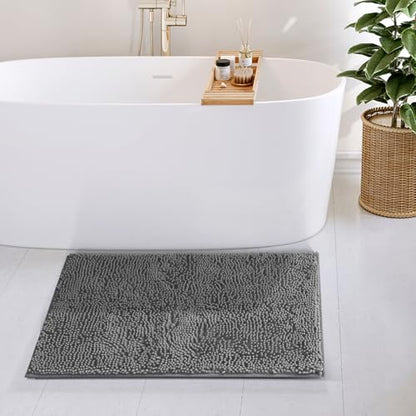 Hearth & Harbor Bathroom Rugs, Chenille Bath Mat - Machine Washable Bath Mats for Bathroom Non-Slip Backing Rubber, Quick Dry Bathroom Mat, 20 x 32 - Frost Grey - color: Frost Grey, style: 20 x 32
