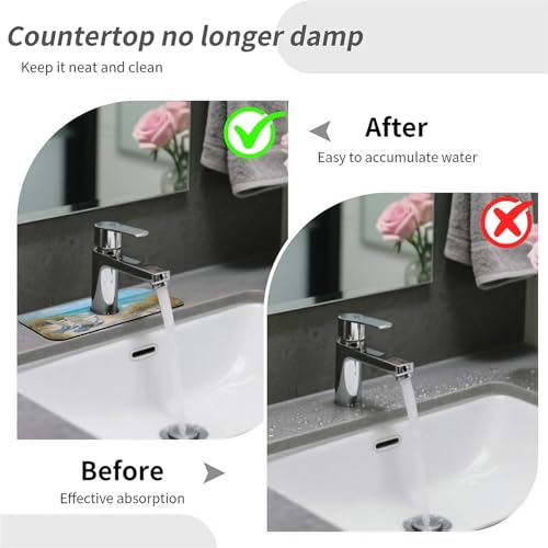 Kitchen Sink Splash Guard，Beach-scene Faucet Mat Sink Gadgets-Super Absorbent Fast Drying Mat Drip Catcher for Kitchen, Bathroom,Sink Mat, Dish Drying Mat, Bathroom(15" X 5.5" ) - color: Beach-scene
