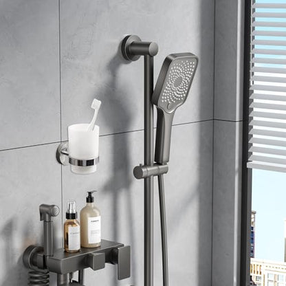 Wall Mounted Toothbrush Holders Set | Stainless Steel Bathroom Tooth Brush Holder, with Glass Toothpaste Cup, Toothbrush Caddy Storage, for Kids & Adult, Single - size: Single