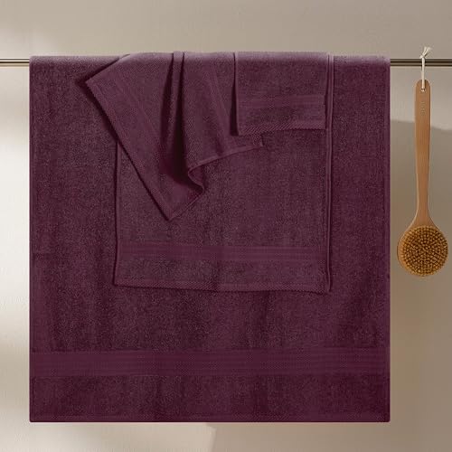GLAMBURG Ultra Soft 8-Piece Towel Set - 100% Pure Ringspun Cotton, Contains 2 Oversized Bath Towels 27x54, 2 Hand Towels 16x28, 4 Wash Cloths 13x13 - Ideal for Everyday use, Hotel & Spa - Burgundy - color: Burgundy, size: 8 Piece Towel Set