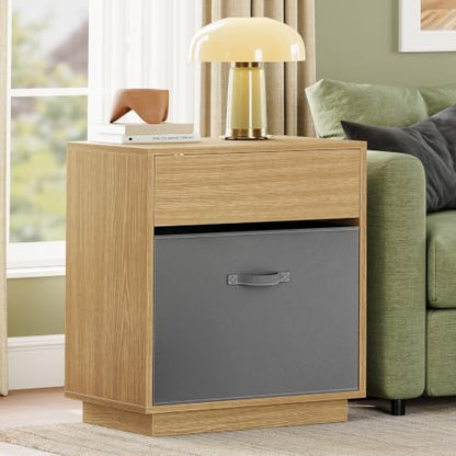 Night Stand with Drawer, Nightstand with Metal Slide, Nightstands Bedside Table with Removable Fabric Drawer, Night Stands for Small Space, Bedroom, Natural - color: Unbzx033r-zf