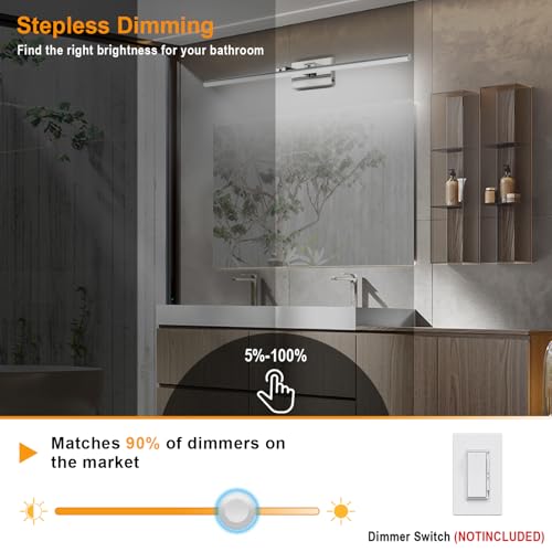 LED Bathroom Vanity Light, Modern Bathroom Light Fixture Over Mirror (3000K/4000K/6000K, Dimmable), Vanity Light Bar with Angle Adjustable, 40 Inch, Chrome - color: Chrome, size: 40 inch