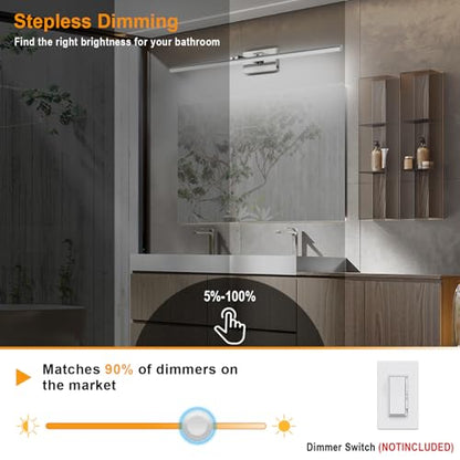 LED Bathroom Vanity Light, Modern Bathroom Light Fixture Over Mirror (3000K/4000K/6000K, Dimmable), Vanity Light Bar with Angle Adjustable, 40 Inch, Chrome - color: Chrome, size: 40 inch