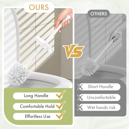 Toilet Bowl Brush and Holder Set 2 Pack with 4 Extra Brush Heads (White) | Extra Long Handle with Splash Guard Cover, Tool-Free Installation, Bathroom Space-Saving, Cleaner Sets for Apartments, RV - color: White