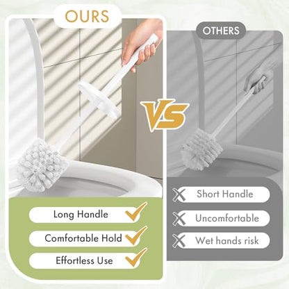 Toilet Bowl Brush and Holder Set 2 Pack with 4 Extra Brush Heads (White) | Extra Long Handle with Splash Guard Cover, Tool-Free Installation, Bathroom Space-Saving, Cleaner Sets for Apartments, RV - color: White