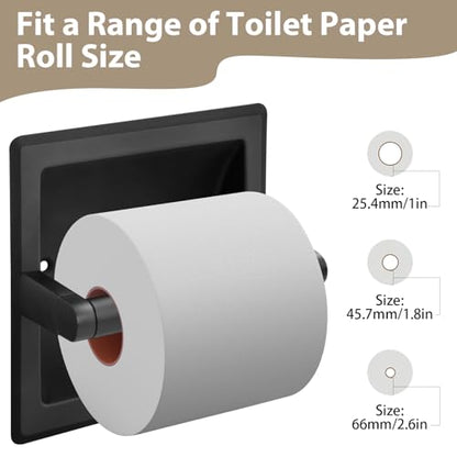 Recessed Toilet Paper Holder for Rolls, Pivoting Stainless Steel in Wall Toilet Paper Holder, Wall Mounted Bathroom Tissue Roll Dispenser with Modern Matte Black Finish - color: Recessed Black