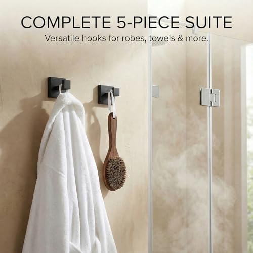Matte Black Bathroom Hardware Set 5-Piece, Modern Square SUS304 Stainless Steel Bath Accessory Kit with 23.6" Towel Bar - color: Matte Black