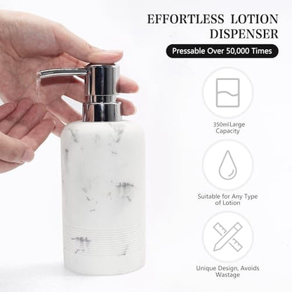 Resin Soap Dispenser Sets, 2 Pcs Heavy Lotion Dispensers,10.8oz Refillable Liquid Soap Dispensers with Rust-Proof Pump for Bathroom Countertop or Kitchen, Artificial Marble White - color: White