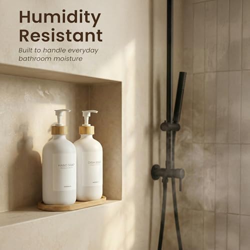 Maisonovo Soap Dispenser Set - White Soap Dispenser White Bamboo Pumps | Glass bottles for body wash, lotion, shampoo or conditioner · Sink, bathroom or countertop · Tray, 16.9 oz each - color: White Bottles White Bamboo Pumps