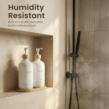 Maisonovo Soap Dispenser Set - White Soap Dispenser White Bamboo Pumps | Glass bottles for body wash, lotion, shampoo or conditioner · Sink, bathroom or countertop · Tray, 16.9 oz each - color: White Bottles White Bamboo Pumps
