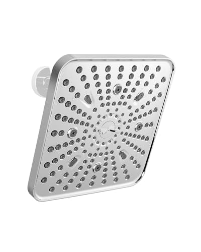 Square Shower Head, 6 Spray Modes High Pressure 10 Inch Chrome Shower heads, Rainfall & Massage Anti-Clog Nozzles Easy-Clean Surface for Spa Experience, Large Showerheads - color: Chrome