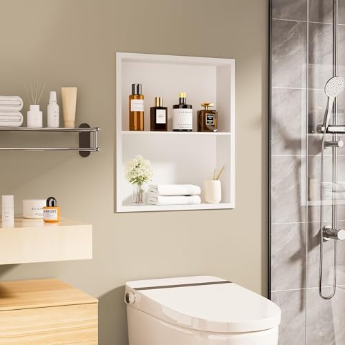 14x18 Recessed Medicine Cabinet, Bathroom Wall Cabinet, 304 Stainless Steel Recessed Wall Niche with 2-Tiers Shelves, Matte White - color: Matte White, size: 14'' x 18''