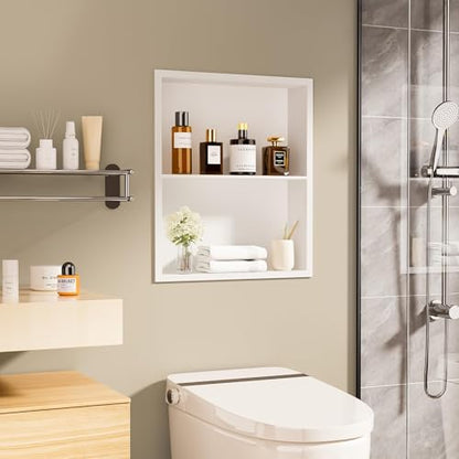 14x18 Recessed Medicine Cabinet, Bathroom Wall Cabinet, 304 Stainless Steel Recessed Wall Niche with 2-Tiers Shelves, Matte White - color: Matte White, size: 14'' x 18''