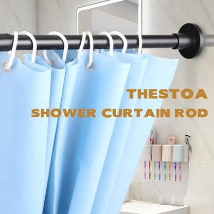 Thestoa Black Tension Shower Curtain Rod, 30-68 Inches with Holders | Includes adhesive holders, rustproof stainless steel, no-drilling spring tension for bathroom, closet & window - color: Black, size: 30"-68"