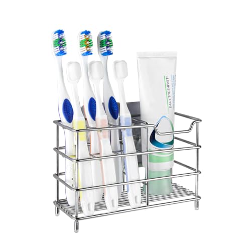 Linkidea Stainless Steel Toothbrush Holder Stand for Shower, Bathroom, Wall Mount/Countertop 7 Slot Organizer for Manual Toothbrush, Compatible with Colgate Extra Clean, Oral-B CrossAction - size: Medium