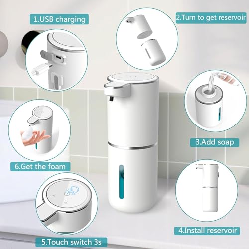 2Pack Automatic Soap Dispenser, Touchless Foaming Soap Dispenser USB Rechargeable Dispenser Electric Wall Mounted 4levels Adjustable Foam Dish Soap Pump for Bathroom Kitchen