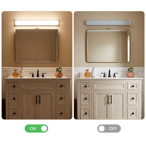 URSOLA LED Bathroom Light Fixtures Over Mirror 32” Vanity Light with Milky White Lampshade 4000K Daylight Chrome Finishing Bath Bar (Chrome) - color: Chrome, size: 32inch