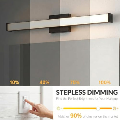 URSOLA 36" Modern LED Bathroom Light Fixtures, Matte Black 3CCT Dimmable Bathroom Vanity Light Over Mirror, Bathroom Vanity Bath Bar Lights with Double Layer Acrylic Shade - color: Matte Black, size: 36inch
