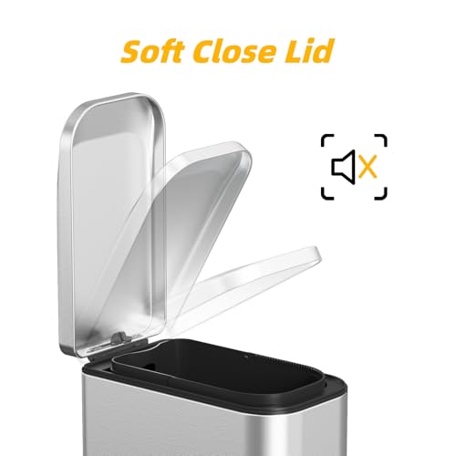 KdbK Bathroom Trash Can with Soft Close Lid, 15L/ 4 GallonRectangular Trash Can with Removable Wastebasket, Step Pedal, Slim Wastebasket for Bedroom, Home Office,Silver - color: Silver