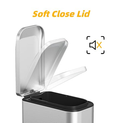 KdbK Bathroom Trash Can with Soft Close Lid, 15L/ 4 GallonRectangular Trash Can with Removable Wastebasket, Step Pedal, Slim Wastebasket for Bedroom, Home Office,Silver - color: Silver