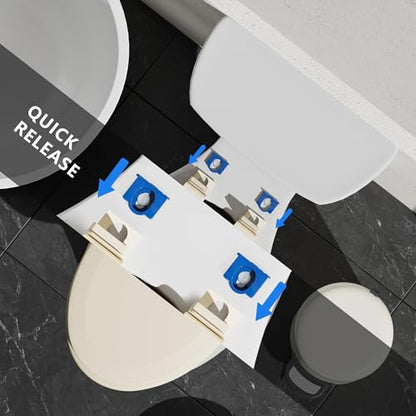 Angol Shiold Quiet-Close Molded Wood Toilet Seat with Non-Slip Adjustable Hinges, Anti-Pinch Bumpers, Easy Install & Clean（Bone, Elongated 18.5''） - color: Bone, size: Elongated 18.5‘’