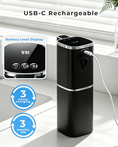 Automatic Foaming Soap Dispenser, Touchless Rechargeable | 13.5oz/400mL, with 9 Foam Levels, IPX5 Waterproof, Hands Free for Kitchen Sink & Bathroom - color: Black Foam