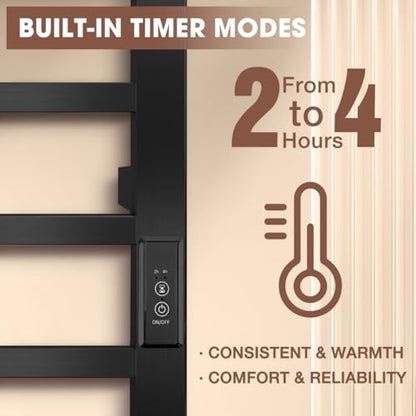Heated Towel Rack Wall Mounted 5 Bar, Towel Warmer for Bathroom, Black | Built-in 2H/4H Timer, Easy 5-Min Install, IPX4 Waterproof Stainless Steel, Plug-in, Fast Heating for Bathroom Spa Gym