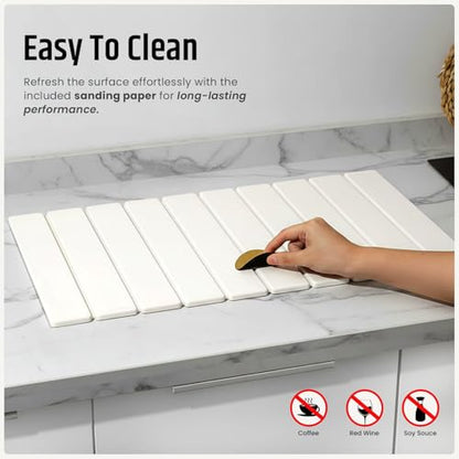 Stone Dish Drying Mat for Kitchen Counter - Fast-Absorbing Diatomite Drying Stone - Reusable Kitchen Drying Mat for Dishes, Cups & Utensils - Quick-Dry Stone Mat for Kitchen Sink and Countertop