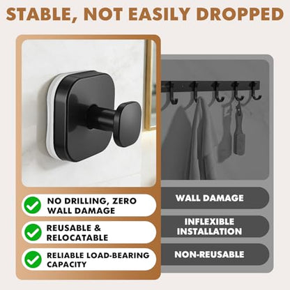 Suction Cup Hooks for Shower,Heavy-duty & No-Drill Waterproof Hook,4 black | Suction cup hooks,removable & reusable; no wall damage,fits smooth surfaces,ideal for towels,robes & loofahs - color: Black