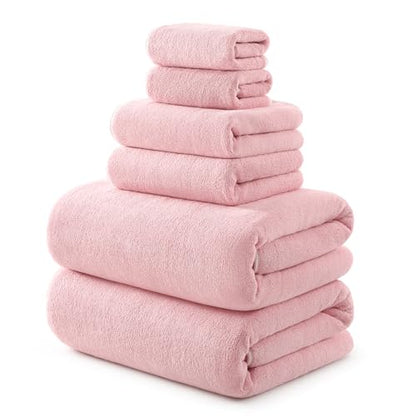 REDKISS Pack of 6 Pink Towel Set - 2 Extra Large Bath, 2 Hand, 2 Washcloths, Ultra Soft & Highly Absorbent, Quicker to Dry, Towels for Bathroom, Spa, Hotel, Gym - color: Pink
