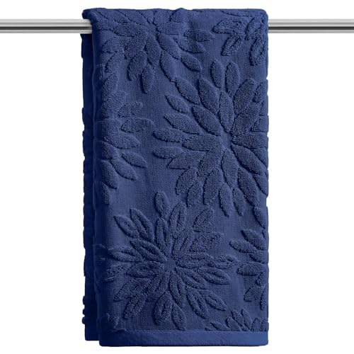 Artoid Mode 1 Pc Navy Blue 3D Dahlia Floral Jacquard Hand Towels for Bathroom, Cotton Soft Absorbent Bathroom Decor Towels, 13.7 x 29.5 Inch - color: Navy Blue, size: 13.7" x 29.5", 1PC