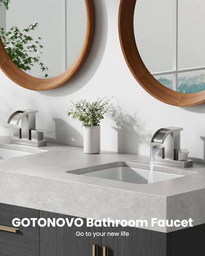 gotonovo Waterfall 4’’ Centerset Bathroom Sink Faucet Brushed Nickel | 2 Handle Bathroom Faucet,SUS304,2 or 3 Hole,2.17’’ Wide Spout,24’’ cUPC Water Line,Pop Up Drain,Vanity,RV,Lavatory Modern Tap - color: Nickel