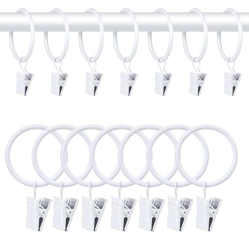 Curtain Rings with Hooks 14 Pack - Rustproof Metal Drapery Clips for Window, Shower, Door, 1.5" Inner Diameter, Smooth Gliding, Fits 5/8" to 3/4" Rods, White - color: White