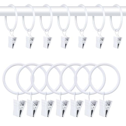 Curtain Rings with Hooks 14 Pack - Rustproof Metal Drapery Clips for Window, Shower, Door, 1.5" Inner Diameter, Smooth Gliding, Fits 5/8" to 3/4" Rods, White - color: White