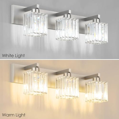 Aipsun Brushed Nickel Vanity Light Bathroom Lighting Fixtures 3 Light Crystal Modern Bathroom Vanity Light (Exclude Bulb) - color: Brushed Nickel, size: 23 inch