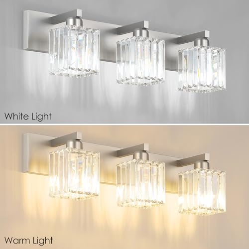 Aipsun Brushed Nickel Vanity Light Bathroom Lighting Fixtures 3 Light Crystal Modern Bathroom Vanity Light (Exclude Bulb) - color: Brushed Nickel, size: 23 inch