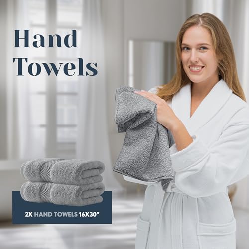 White Classic Luxury Bath Towel Set of 8 Pieces - 100% Turkish Cotton Highly Absorbent Towels for Bathroom, 2 Luxury Bath Towels 700GSM, 2 Hand Towels, 4 Washcloths, Light Gray - color: 02: Light Grey